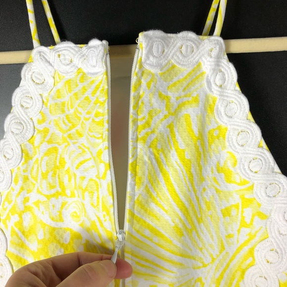 SOLD-Lilly Pulitzer Pearl Stretch Shift Dress Yellow White Mini - Picture 12 of 12